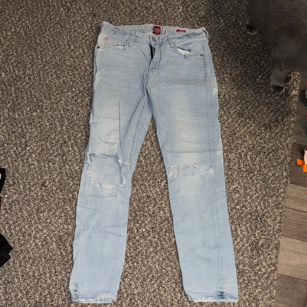 Arizona Jean Company Sky Blue Distressed Boyfriend Jeans